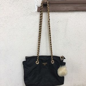 Authentic Prada nylon totes with gold chain